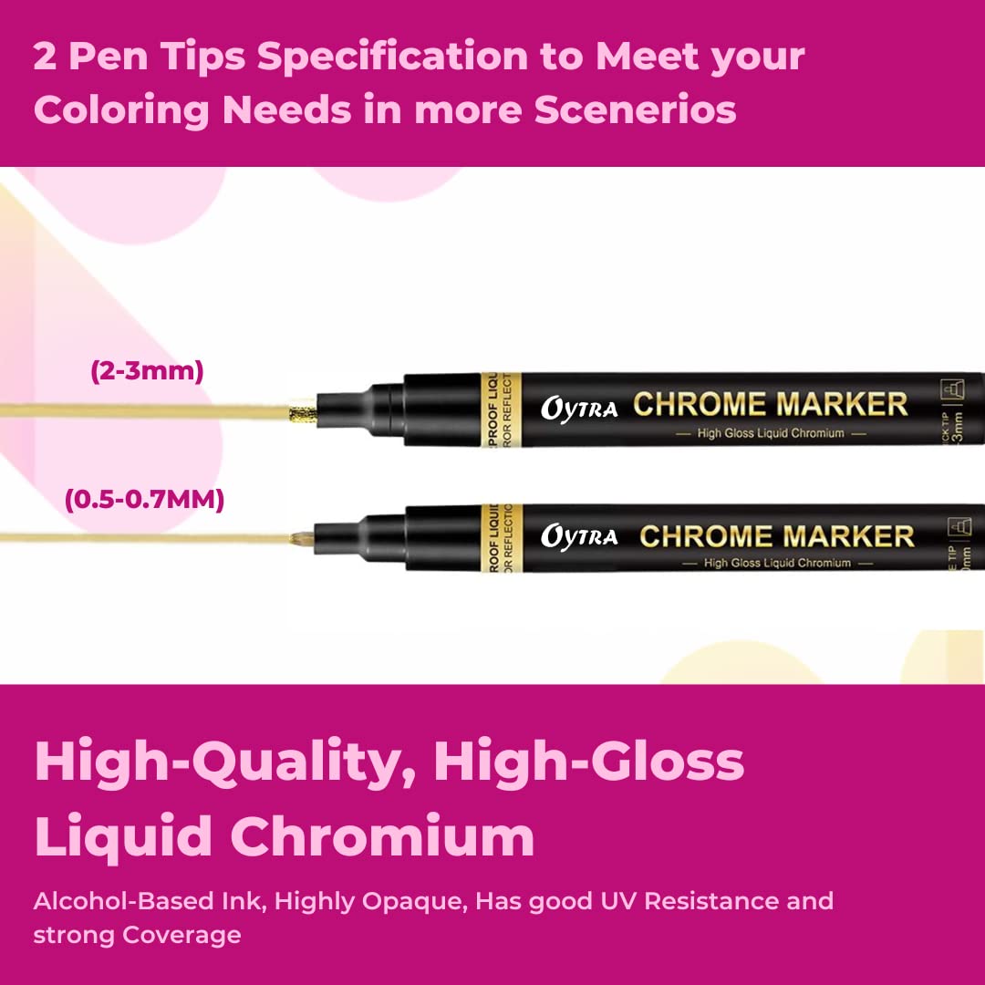Chrome Marker Set 2 Pcs/Set, Golden Pens, Tip 1mm & 2-3mm - Oytra