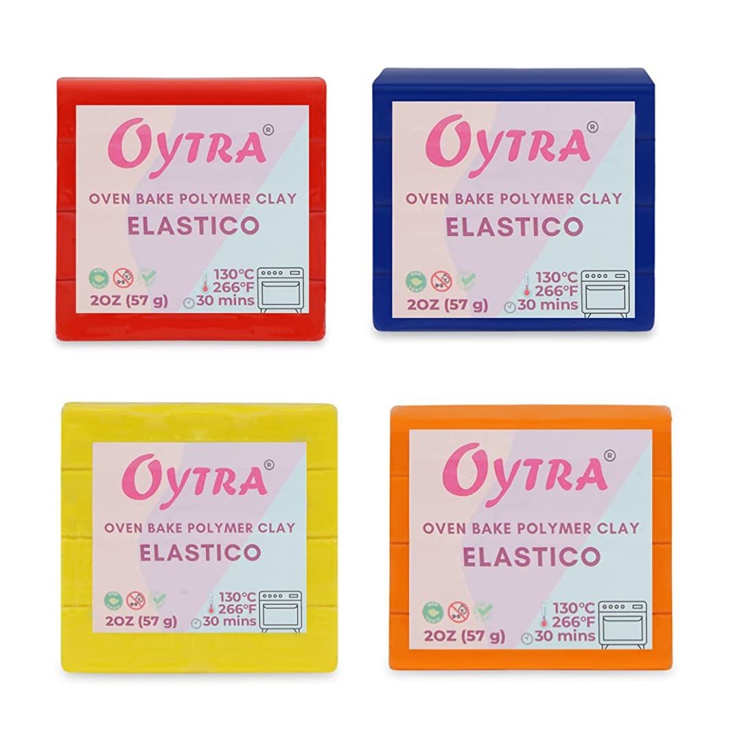 Oytra 4 Colors Polymer Clay Elastico Series Oven Bake Clay 57g/2oz per Colour