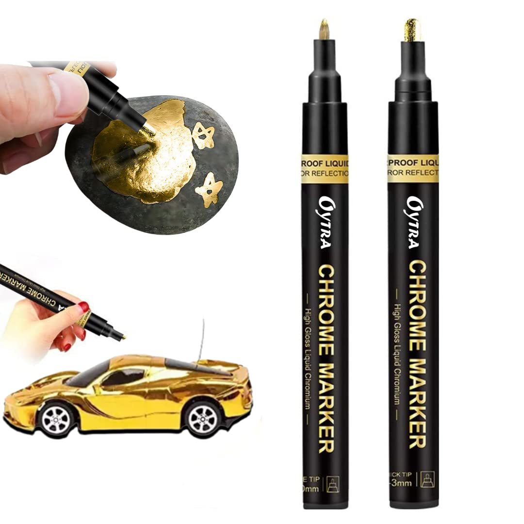 Chrome Marker Set 2 Pcs/Set, Golden Pens, Tip 1mm & 2-3mm