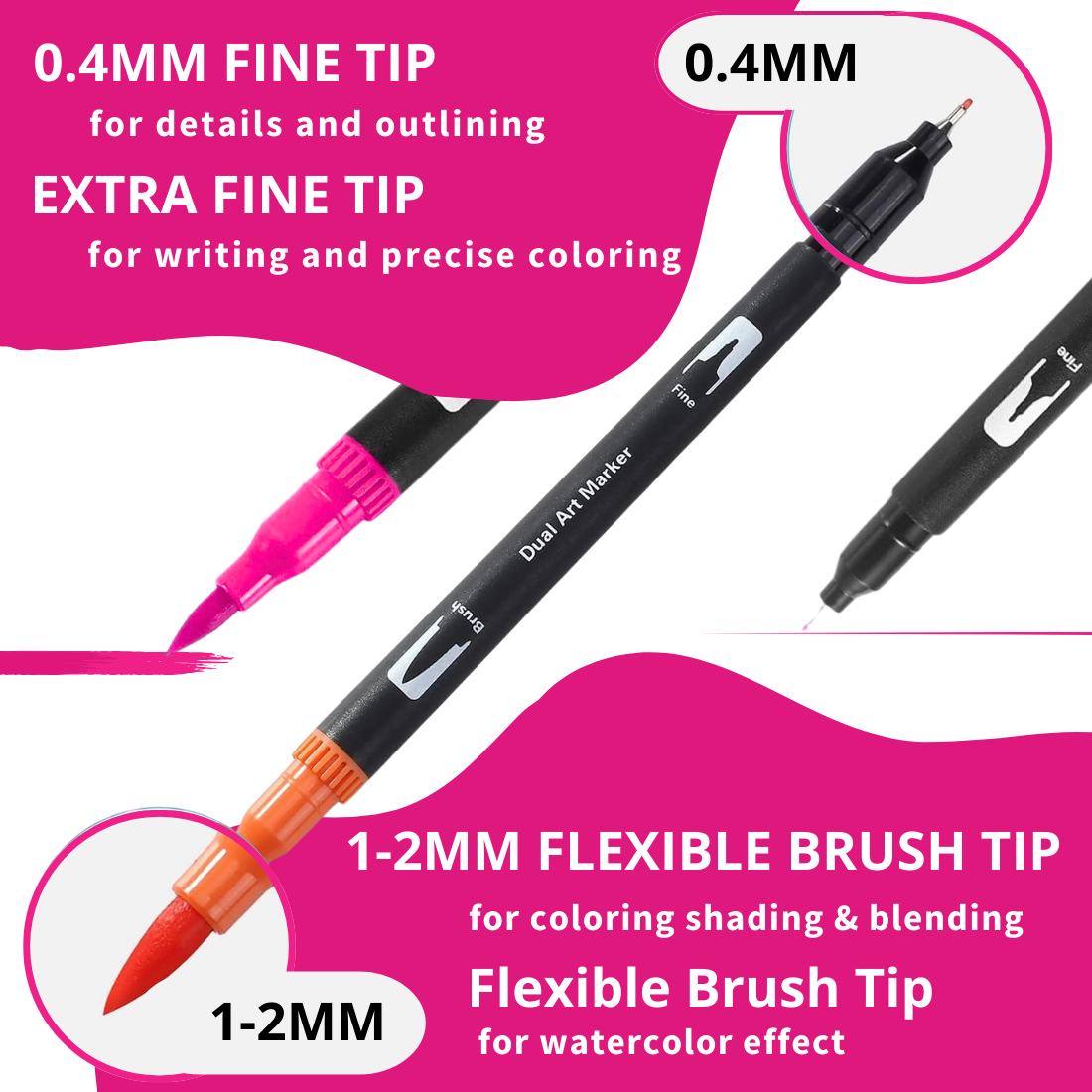 Dual Tip Brush Pens Set of 12 Colors