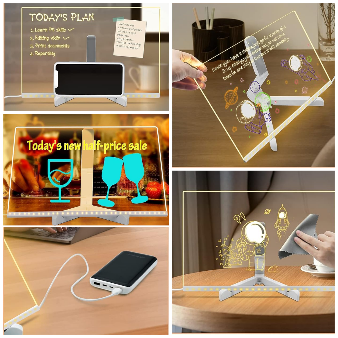 LED Acrylic Writing Pad with 7 Chalk Markers