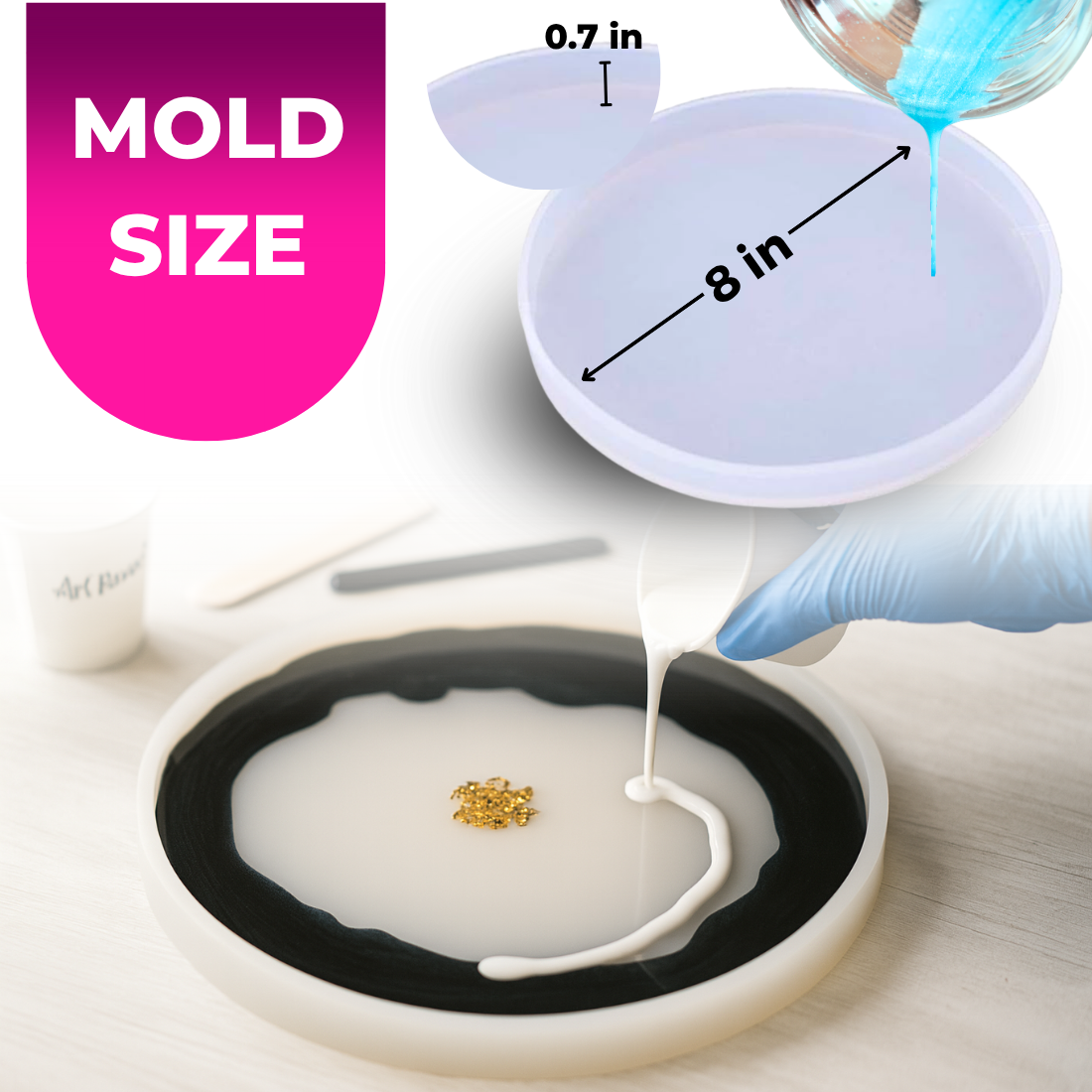 Resin Art Mould Round Coaster 8 Inch - Set of 2