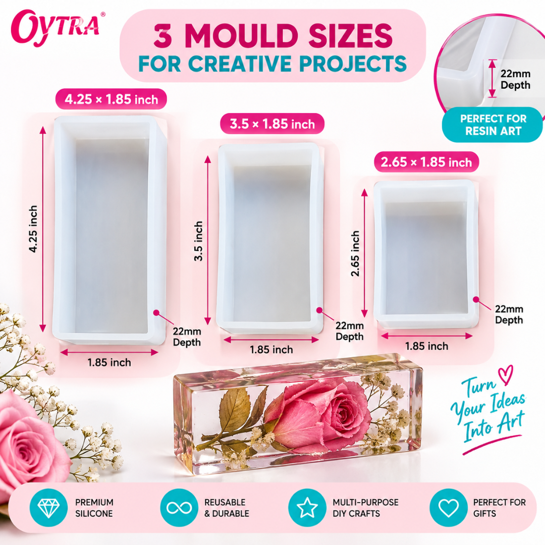 Resin Art Kit With 3 Piece Silicone Mould Set
