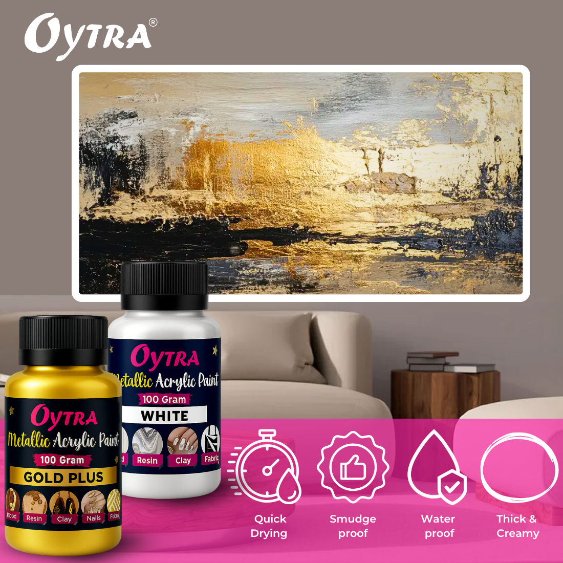 Metallic Acrylic Color Paint Combo (Gold and White)