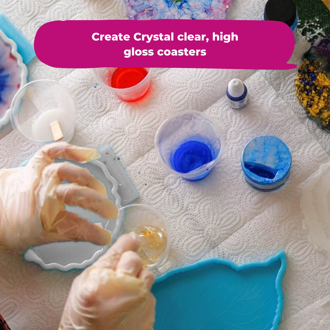 Resin Coaster Kit with Mould Pigment Flakes Oytra