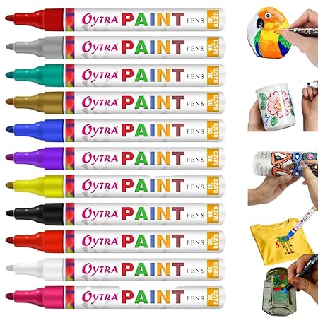 Oytra Paint Pens 12 Pen/Set 2mm Brush Tips Painting Markers for Rocks Wood Glass Ceramic Stone Art Craft Supplies