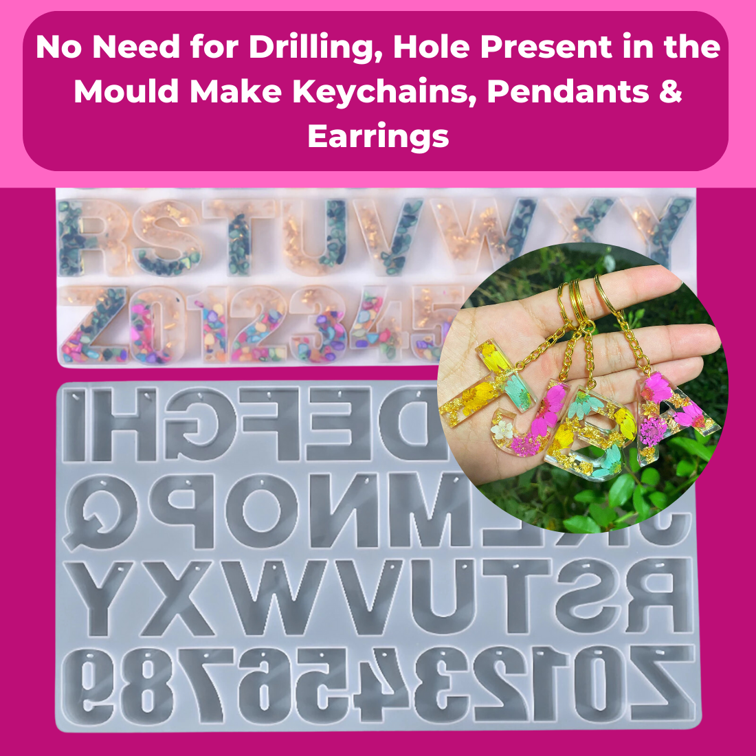 Resin Alphabet & Number Silicone Mould with Keyrings (RESINKIT-08)