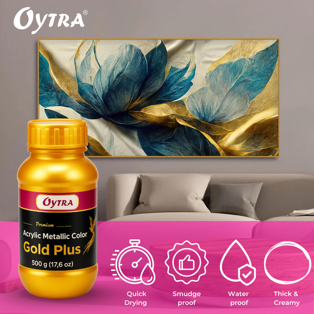 500 Grams Metallic Acrylic Paint (Gold)