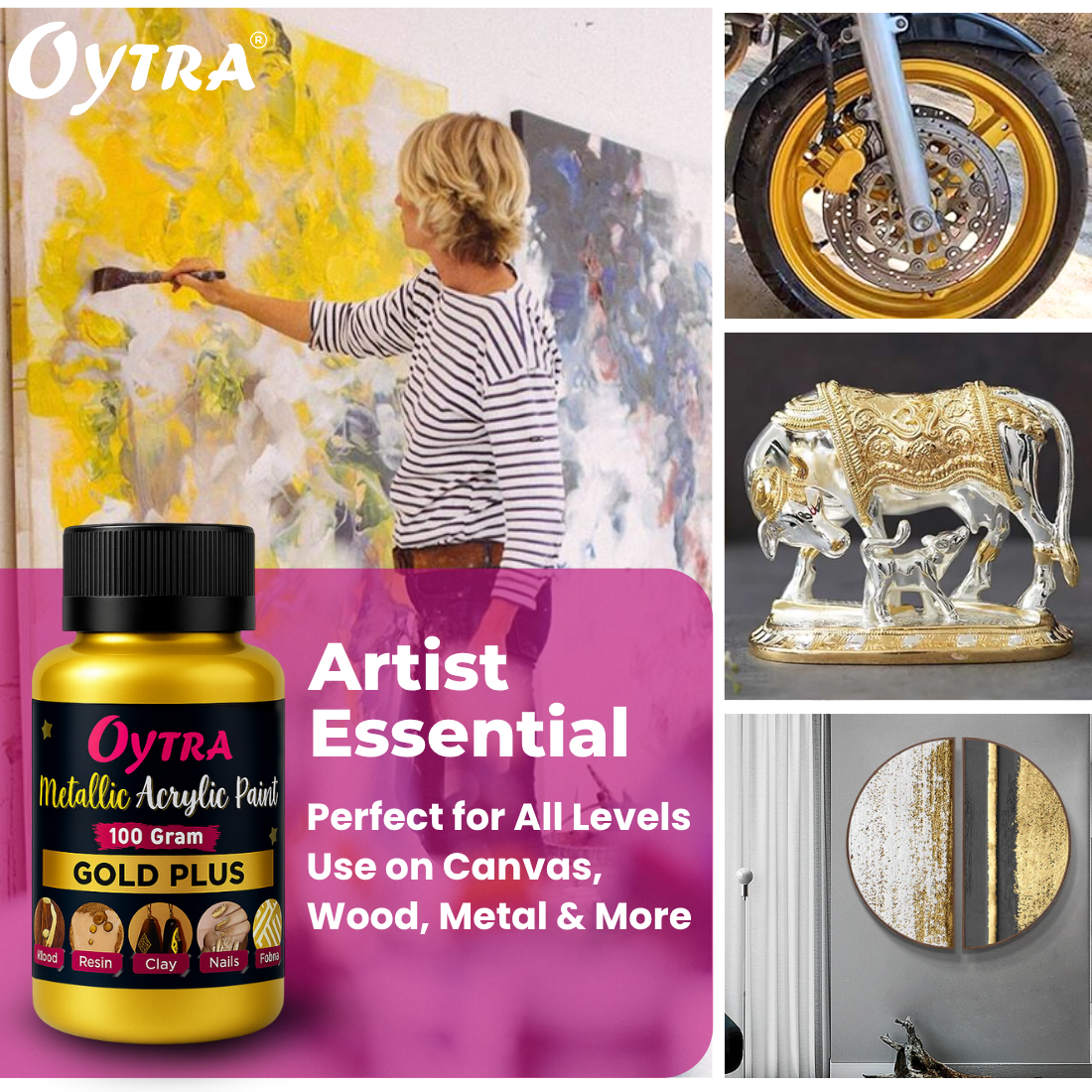 Metallic Acrylic Color Paint Combo (Gold and White)