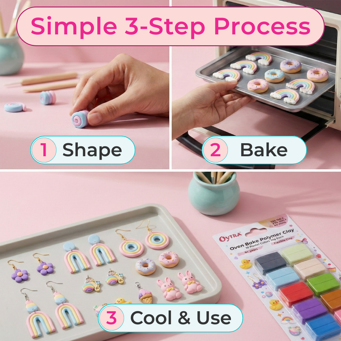 10 Color Polymer Oven Bake Clay Pastel Colors