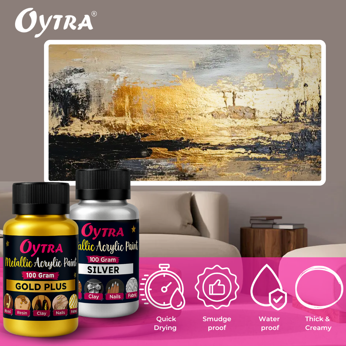 Metallic Acrylic Color Paint Combo (Gold and Silver)