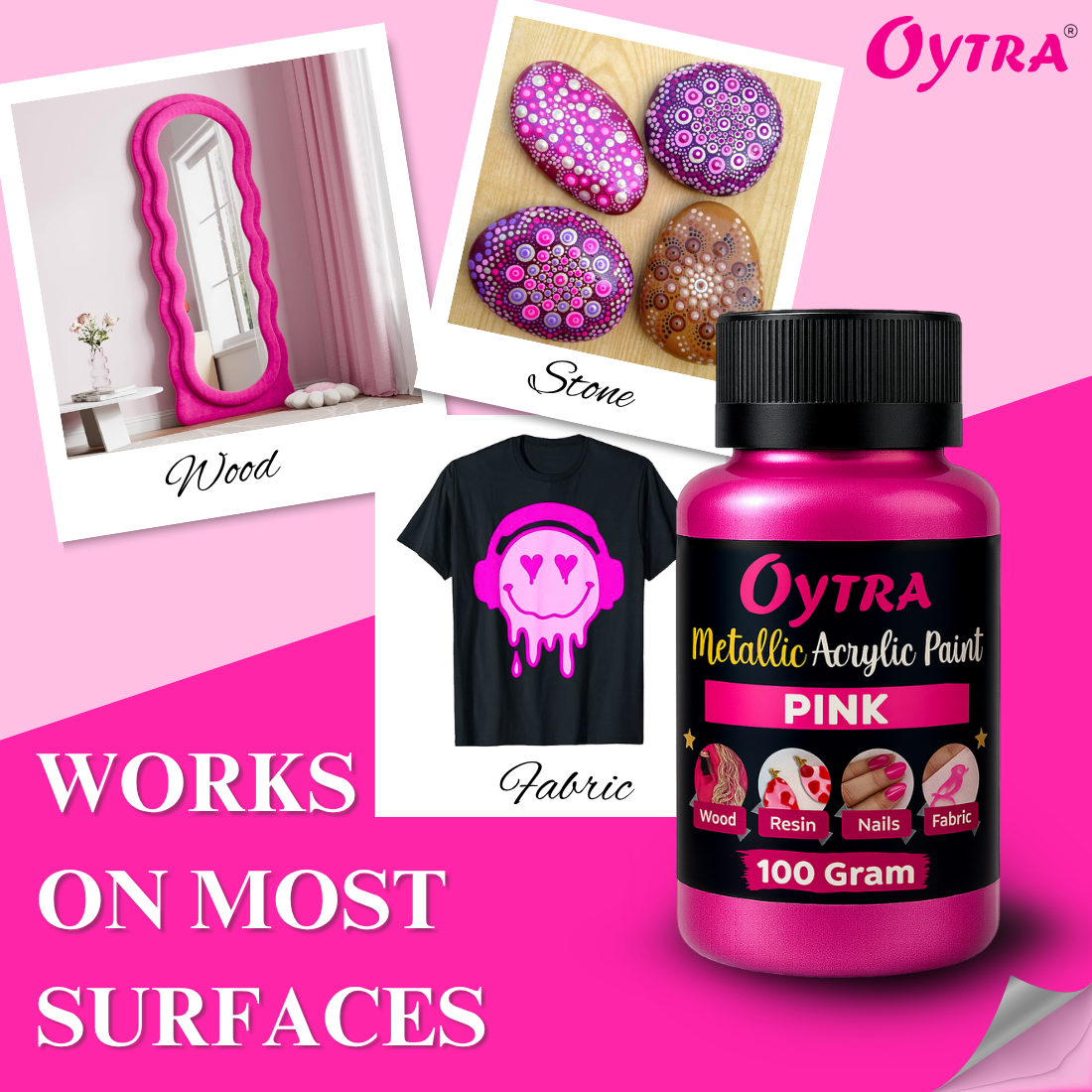 Metallic Acrylic Paint 100 Grams Pink