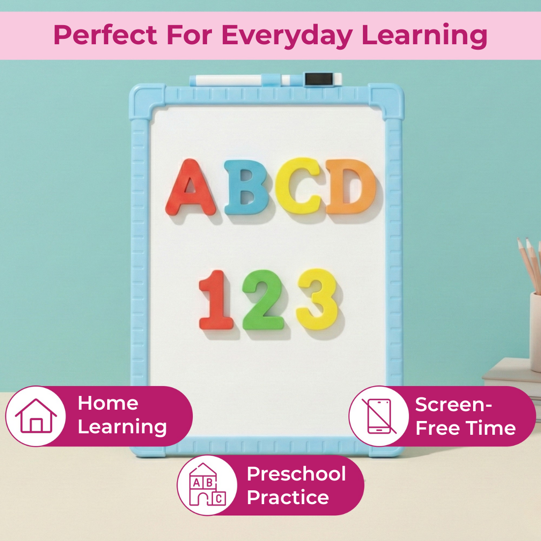 Magnetic Whiteboard Set with Alphabet Letters & Numbers