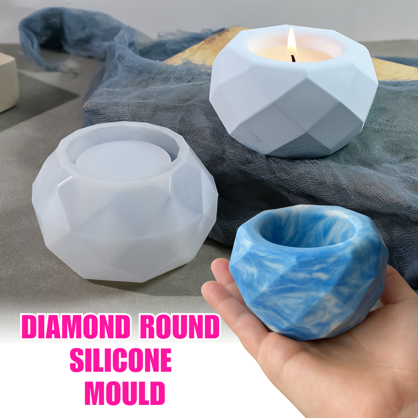 Diamond Round tea Light Resin Mould