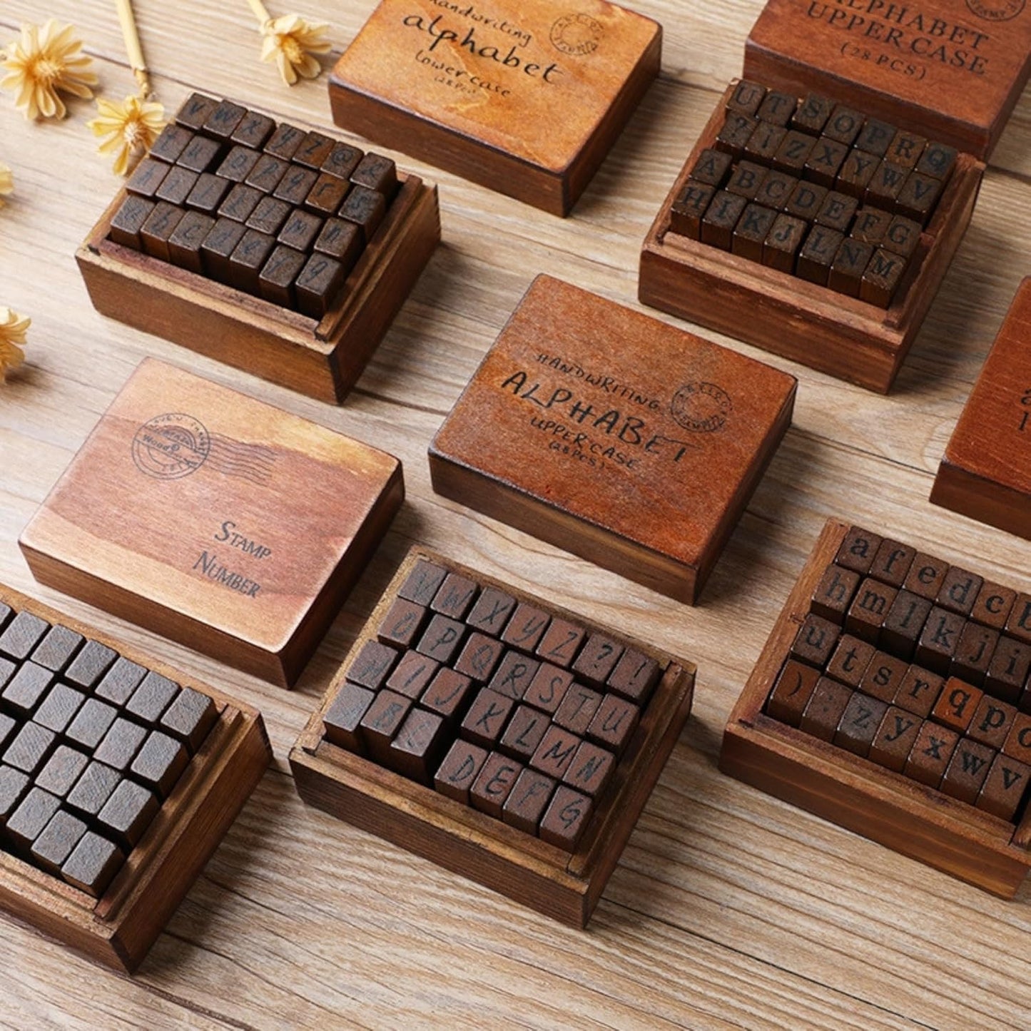 Vintage Stamps Small Alphabet Letters Wooden