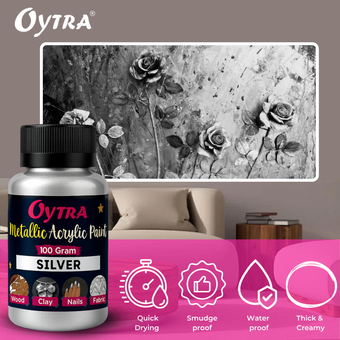 100 Grams Metallic Acrylic Paint (Silver)