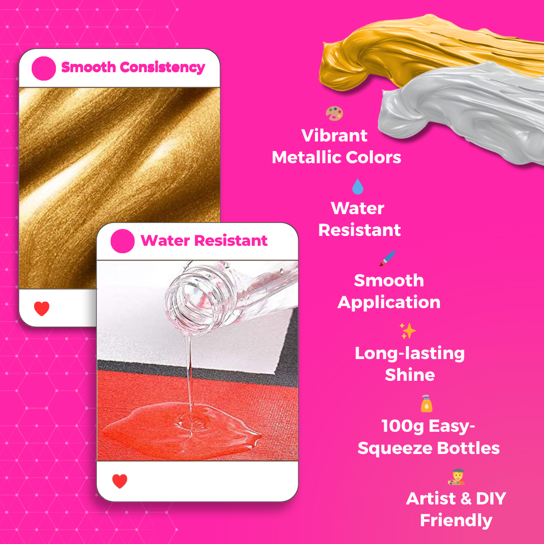 Metallic Acrylic Color Paint Combo (Gold and White)