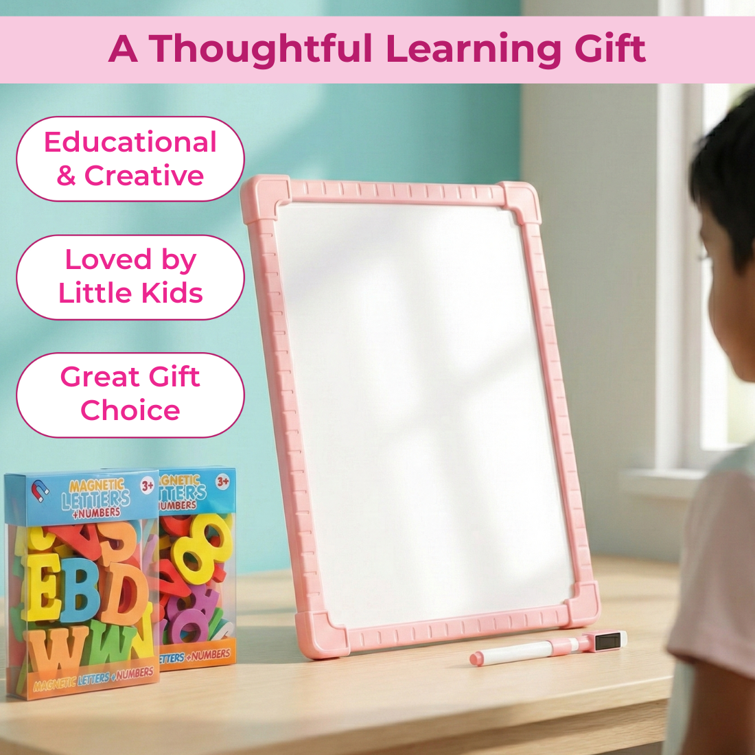 Magnetic Whiteboard Set with Alphabet Letters & Numbers