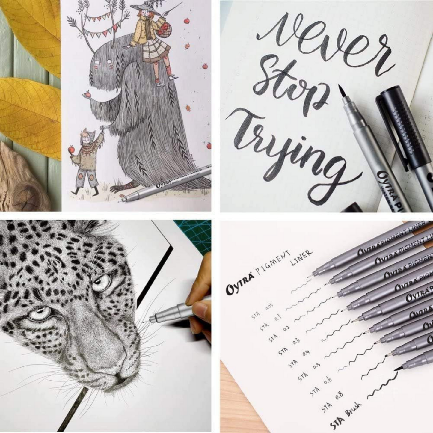Fineliner Pens 9 Sizes 0.05mm to 0.8mm Black