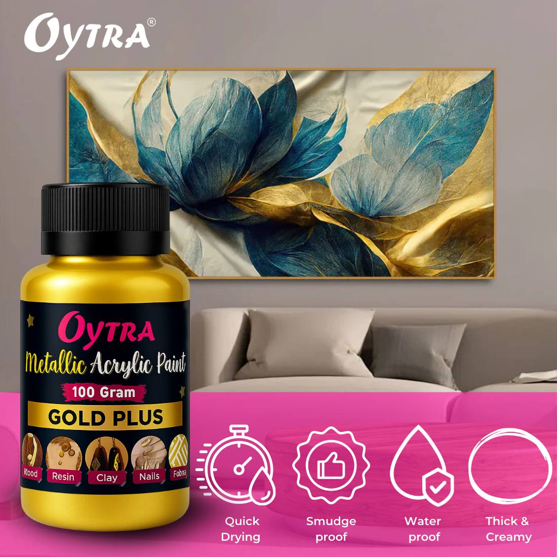 100 Grams Metallic Acrylic Paint (Gold)