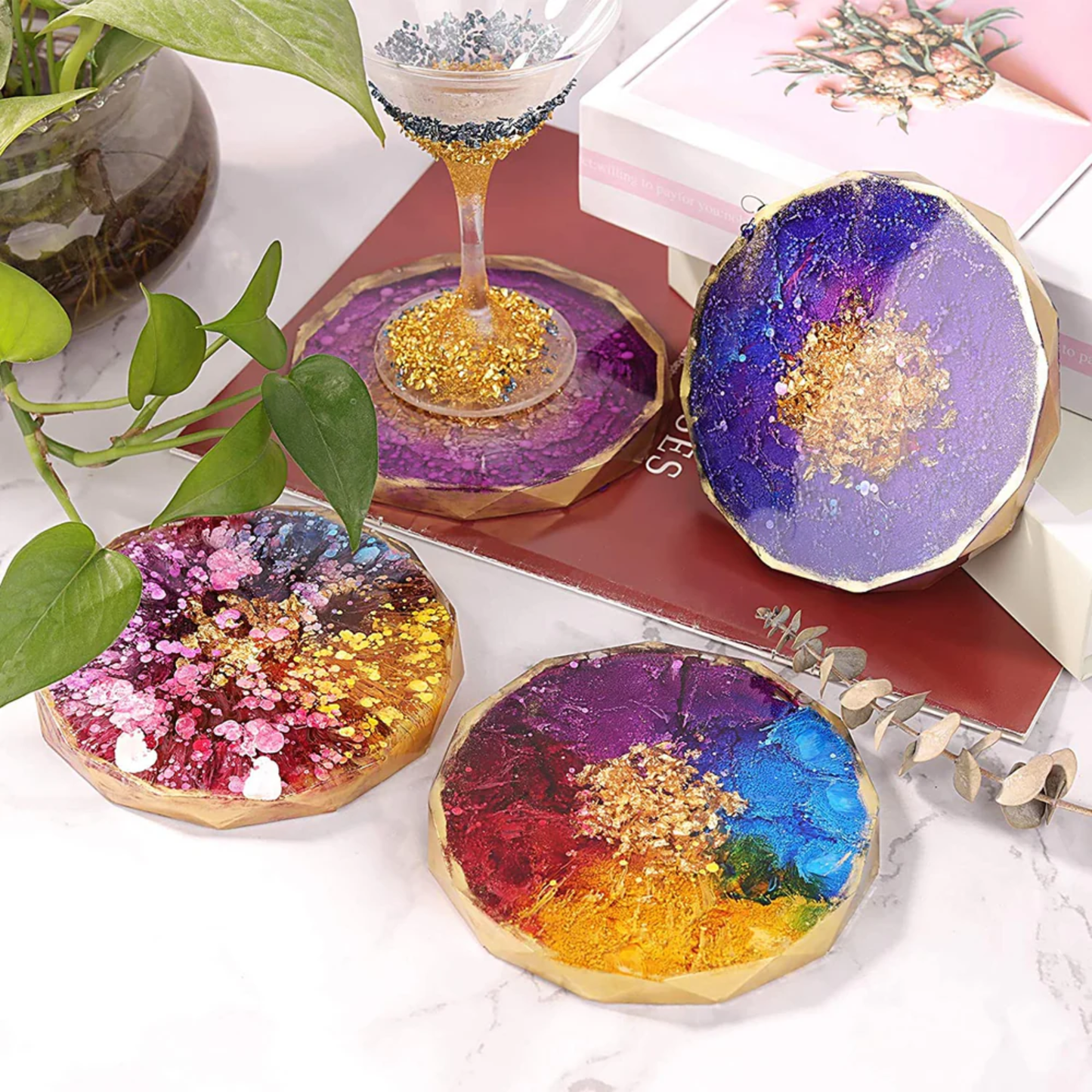 4 Pieces Resin Coaster Mould 4 Inch Round Agate