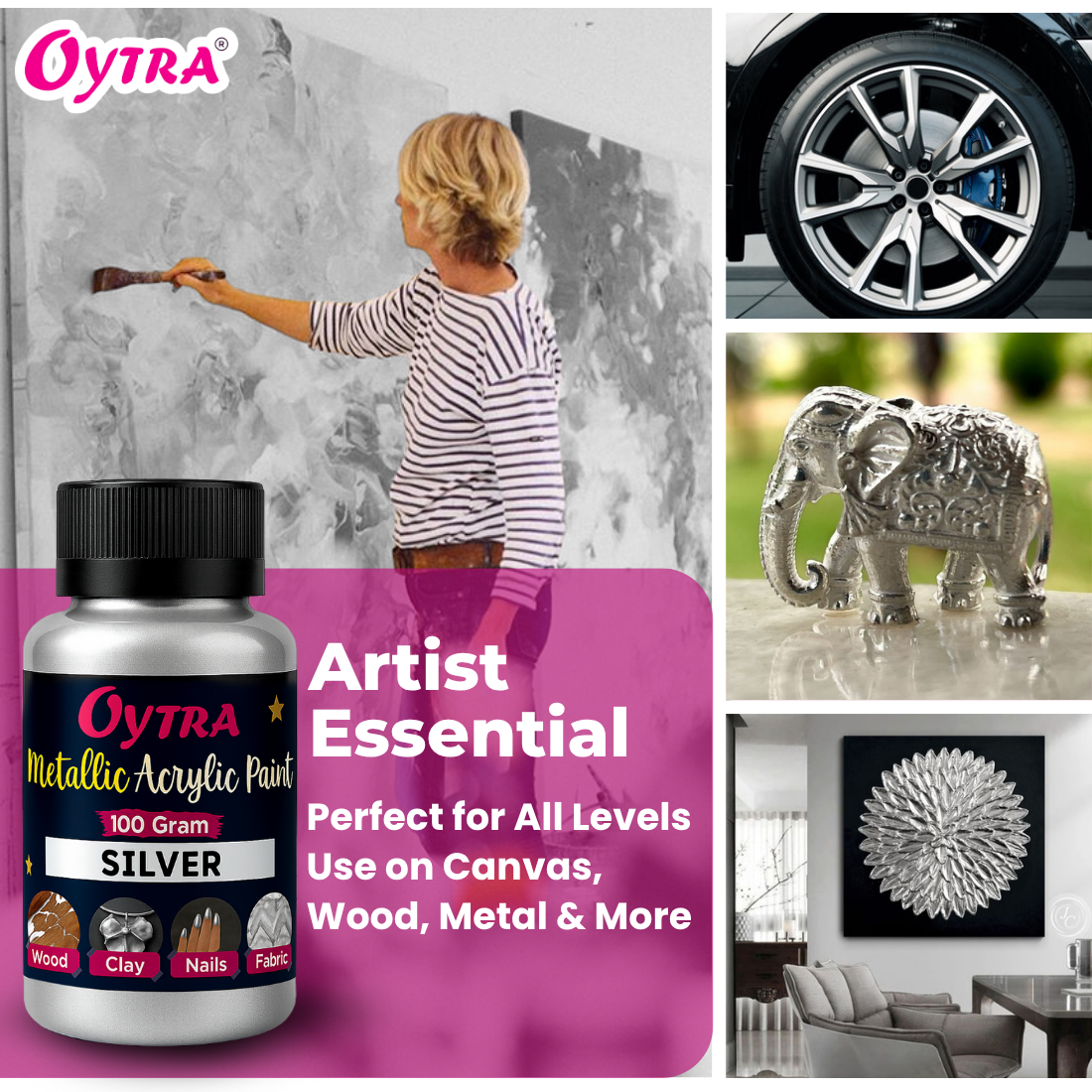 100 Grams Metallic Acrylic Paint (Silver)