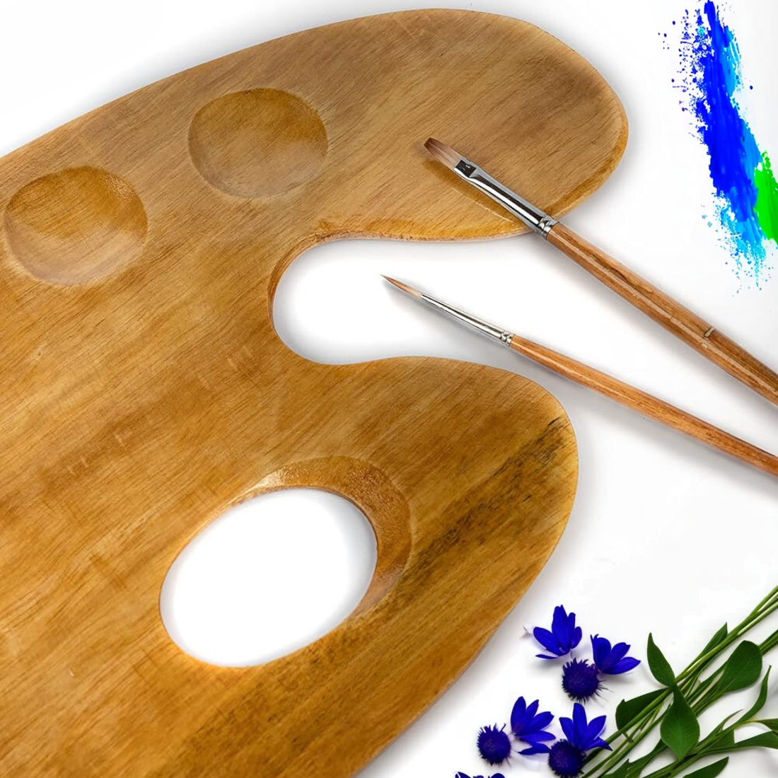 Oytra Premium Glossy Wooden Palette 36x20 CM 5 Thumb Hole