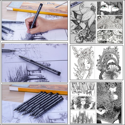 Fineliner Pens 9 Sizes 0.05mm to 0.8mm Black - image 8