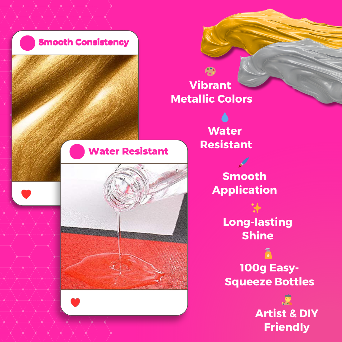 Metallic Acrylic Color Paint Combo (Gold and Silver)