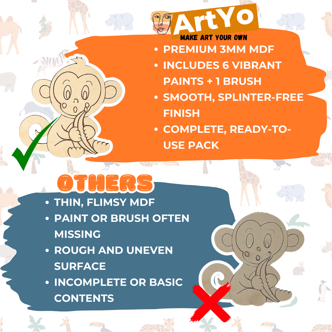 DIY MDF Monkey Painting Kit for Kids