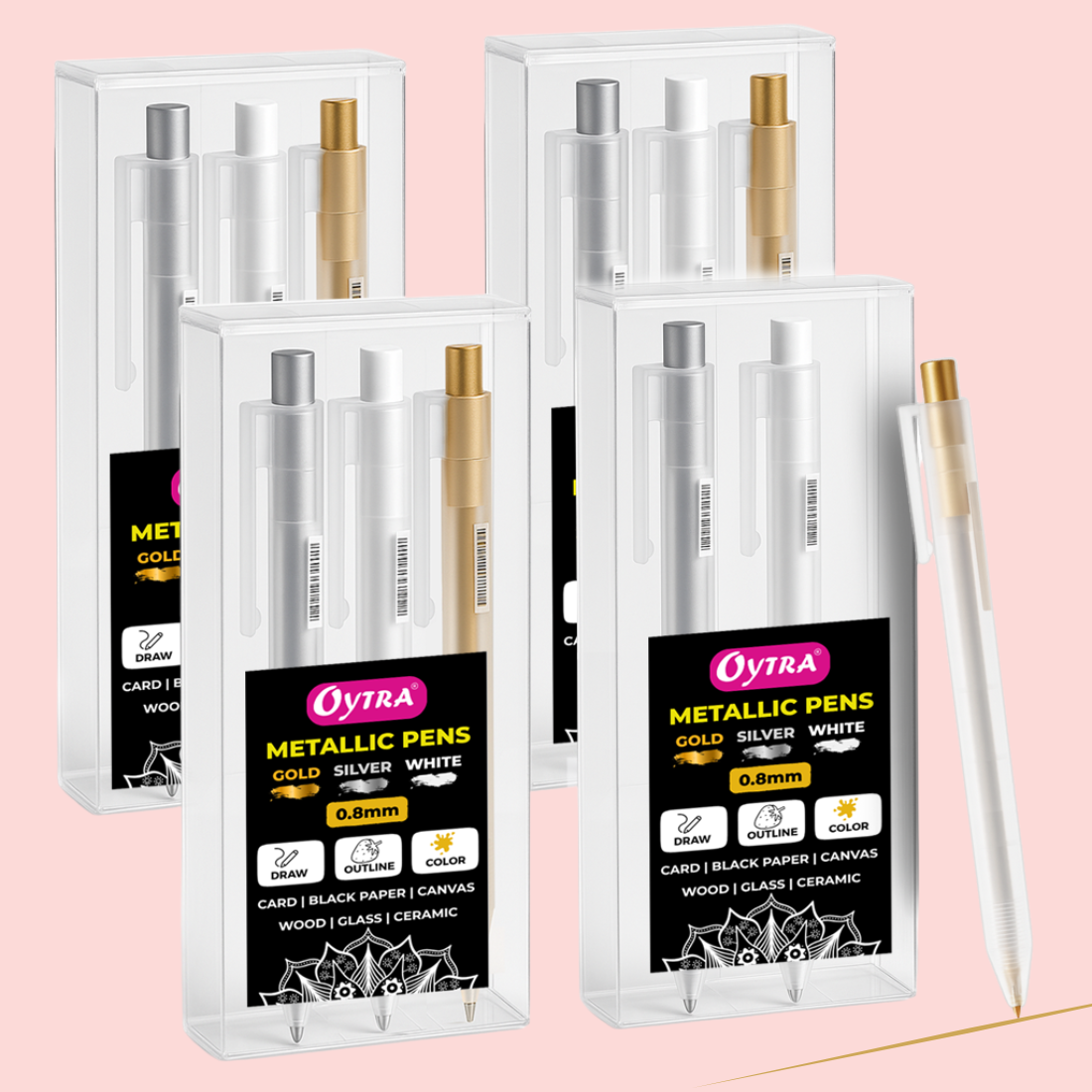 Metallic Fineliner Pens Set of 4 Gold, 4 White, 4 Silver