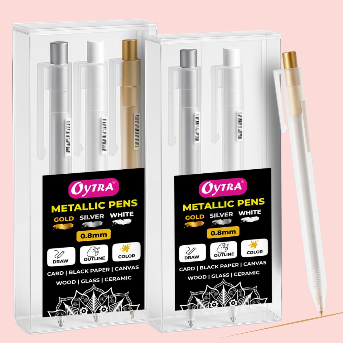 Metallic Fineliner Pens Set of 2 Gold, 2 White, 2 Silver
