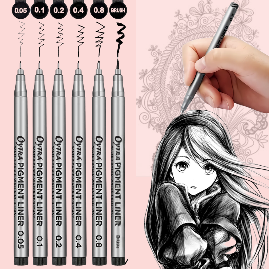 6 Pcs/Set Black Fineliner Pens