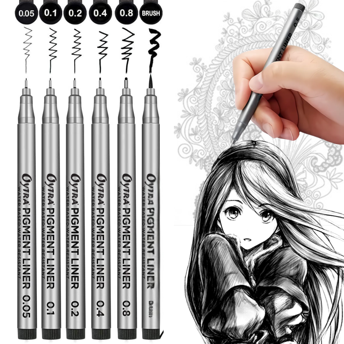 Black Fineliners Pen Set of 6 Pcs