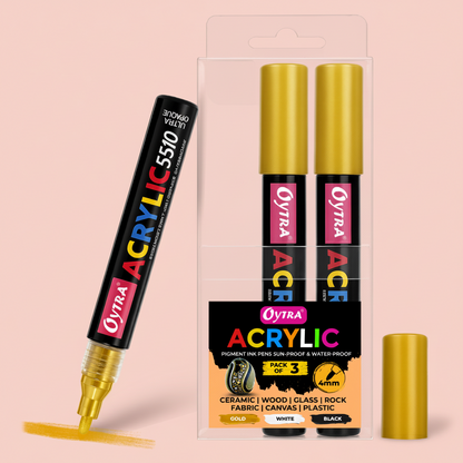 Acrylic Paint Marker Pens 3 Pcs - Gold - Oytra