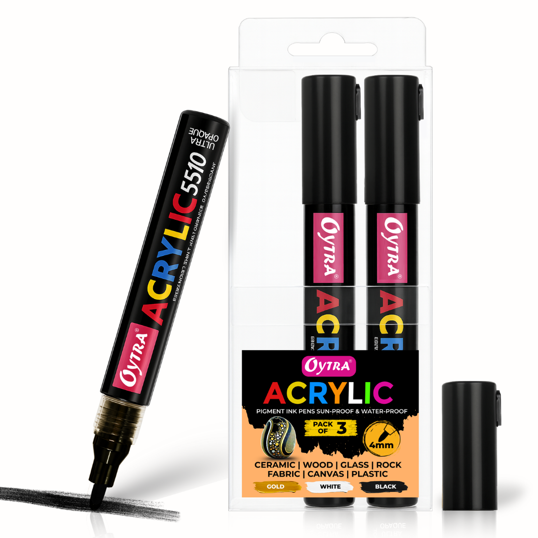 Acrylic Paint Marker Pens 3 Pcs - Black
