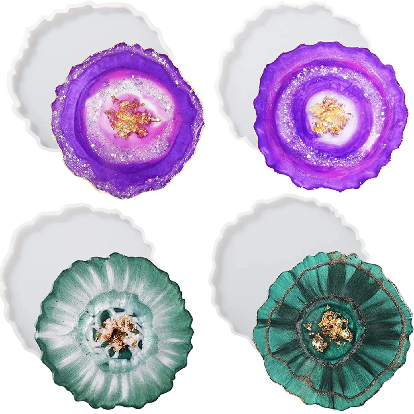 4 Pieces Resin Coaster Mould 4 Inch Round Agate