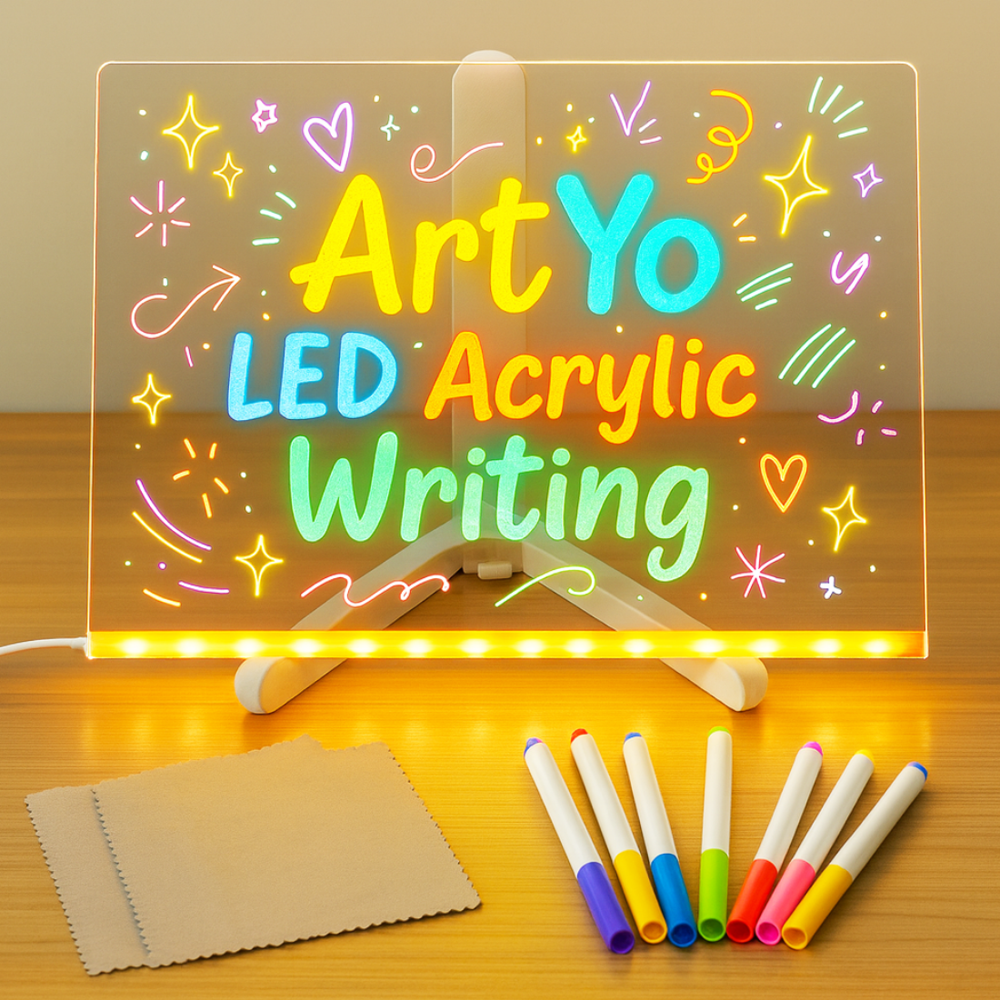 LED Acrylic Writing Pad with 7 Chalk Markers