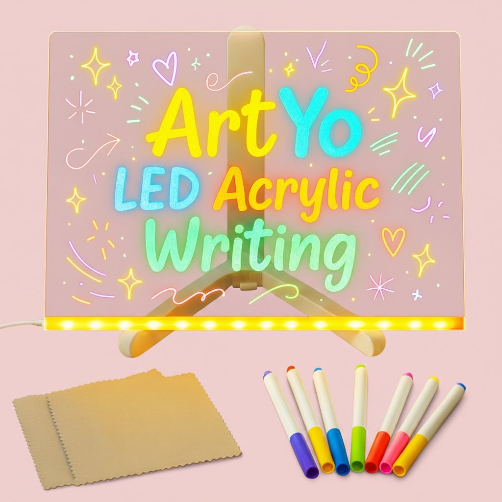 LED Acrylic Writing Pad with 7 Chalk Markers