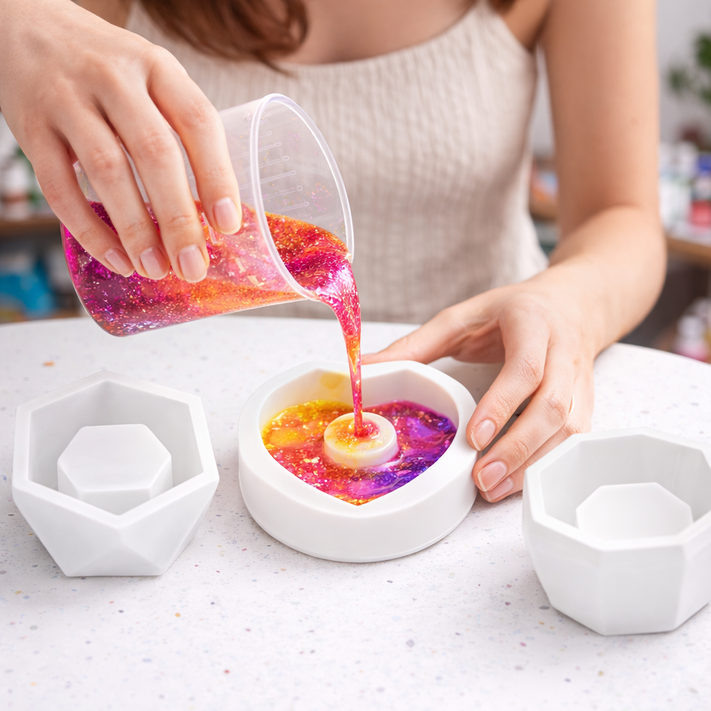 Set of 3 Heart Candle Planter Silicone Mold