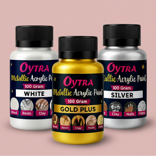 100 Grams Metallic Acrylic Color Paint Combo (Gold, Silver, White)