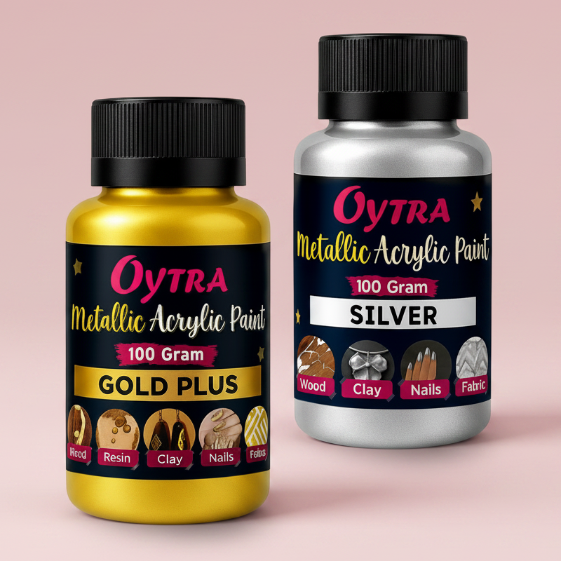 100 Grams Metallic Acrylic Color Paint Combo (Gold, Silver)