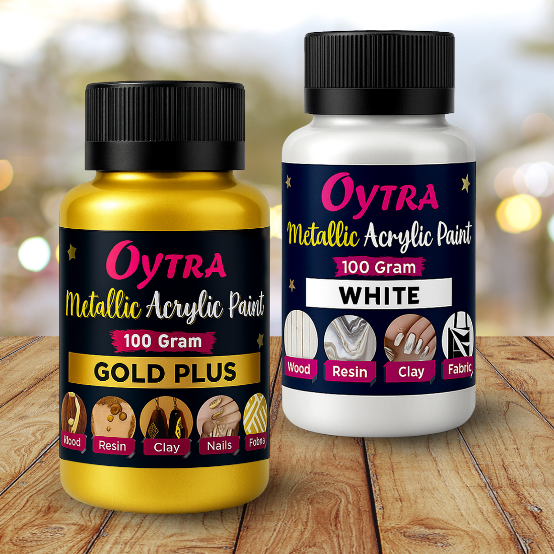 Gold and White Metallic Acrylic Color Paint for Canvas Glass Wood Wall Car Metal Rock Steel
