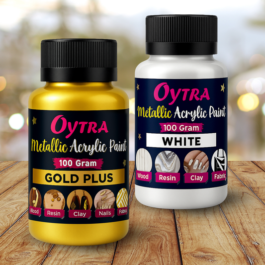 Gold and White Metallic Acrylic Color Paint for Canvas Glass Wood Wall Car Metal Rock Steel
