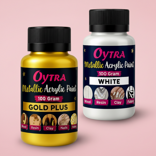 100 Grams Metallic Acrylic Color Paint Combo (Gold, White)