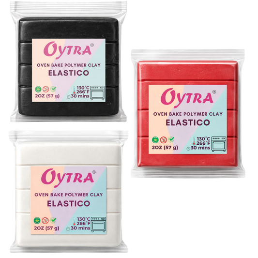 Polymer Oven Bake Clay Combo Black White and Red Elastico Series 57g/2oz per Colour