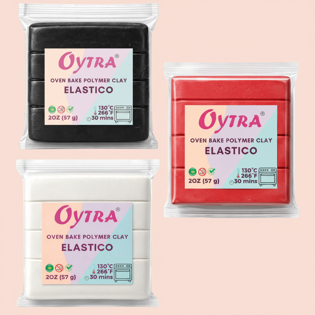 Polymer Oven Bake Clay Combo Black White and Red Elastico Series 57g/2oz per Colour