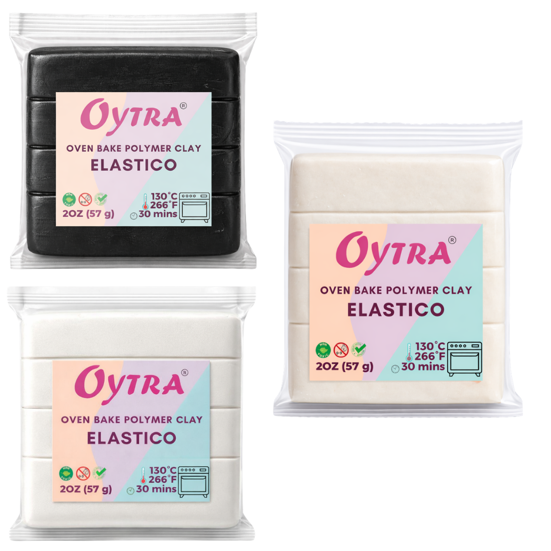 Oytra 3 Colors Polymer Clay Elastico Series Oven Bake Clay 57g/2oz per Colour