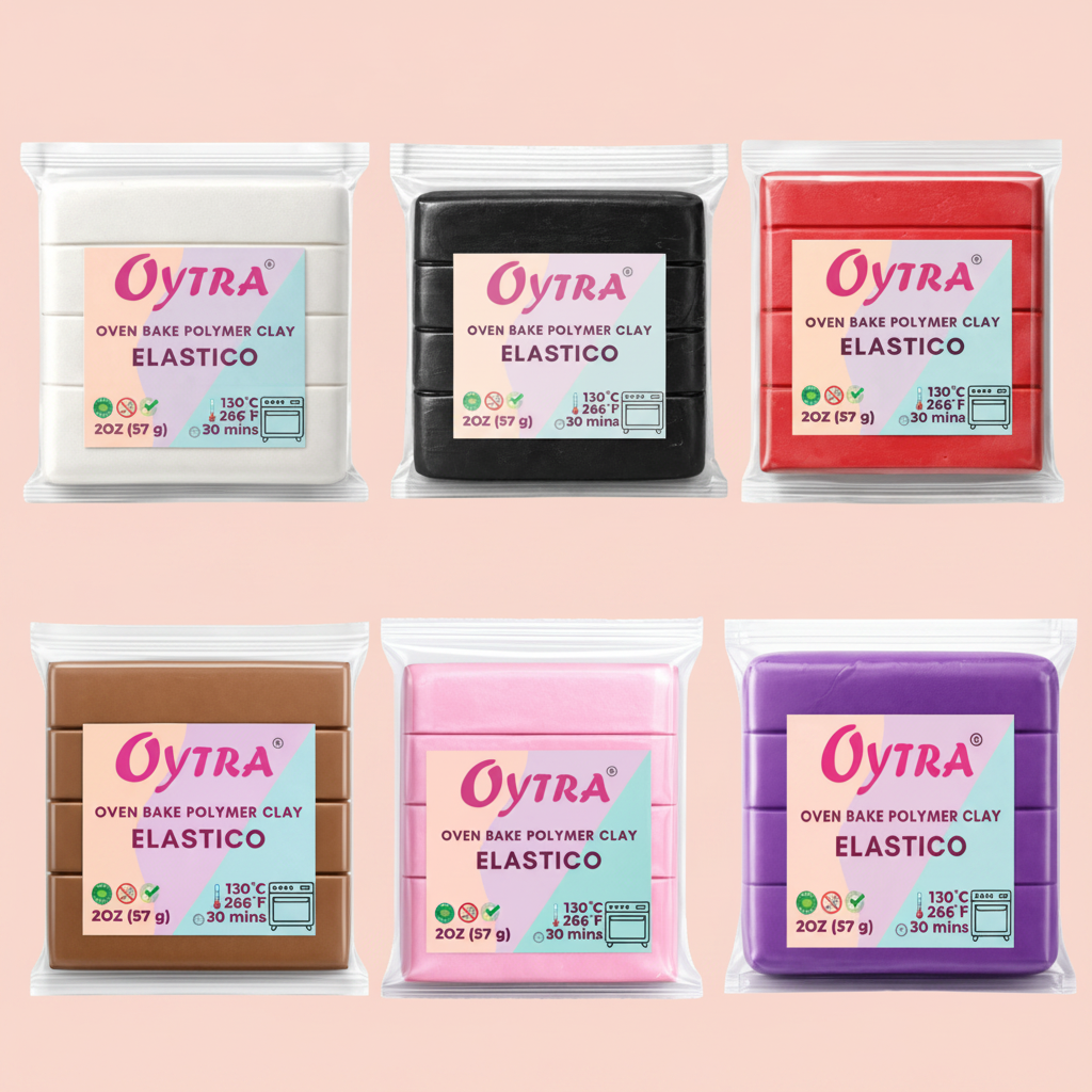 Oytra 6 Colors Polymer Clay Elastico Series Oven Bake Clay 57g/2oz per Colour