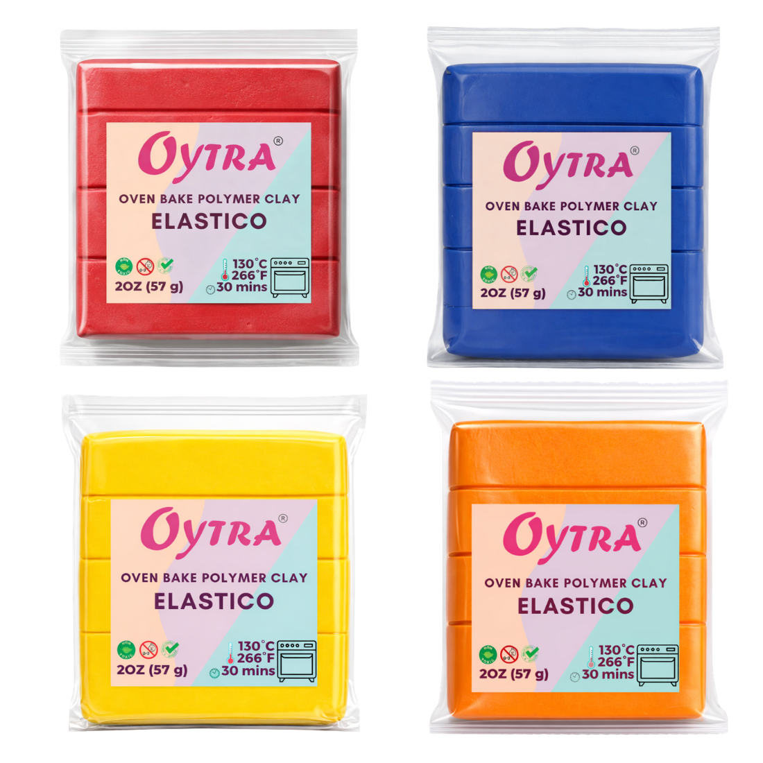 Oytra 4 Colors Polymer Clay Elastico Series Oven Bake Clay 57g/2oz per Colour